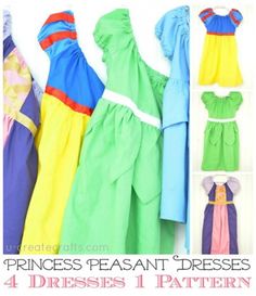 the princess peasant dress pattern has four different colors