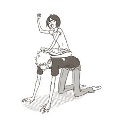 a drawing of a woman sitting on top of a stool