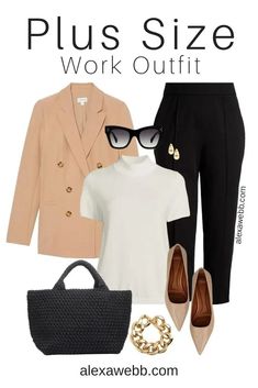 Plus Size Neutral Business Casual Outfit - Alexa Webb Plus Size Minimalist Outfits, Minimalist Work Outfit, Curvy Work Outfit, Neutral Business Casual, Plus Size Business Attire, Business Casual Outfit, Plus Size Fashionista