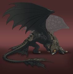 a black dragon sitting on top of a red floor