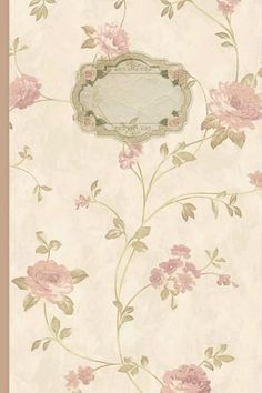 a floral wallpaper with pink flowers and a white frame in the center on a beige background