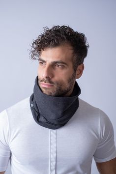 Mens snoods/Soft and cozy snoods/Mens winter scarves Love the style of this snood! When basic meets urban is magical ! Made of elastic heavy cotton , no closure snood , decorated with stitching . Wear it everywhere and with everything ! Elevate your urban style with this winter accessory ! Casual Gray Winter Scarf, Warm Black Winter Scarf, Casual Black Warm Scarves, Casual Warm Black Scarves, Casual Warm Black Scarf, Casual Black Warm Scarf, Casual Infinity Scarf For Winter, Casual Infinity Scarf For Cold Winter Weather, Casual Winter Infinity Scarf