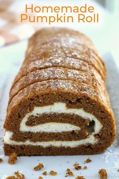 a close up of a cake roll on a table