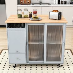 a small kitchen island with food on it