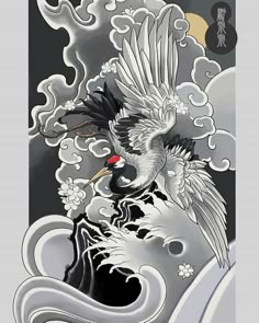 Japanese Crane Tattoo Design, Japanese Crane Tattoo, Tattoo Japanese Style, Crane Tattoo, Dragon Tattoo Art, Traditional Tattoo Designs, Back Piece Tattoo, Japan Tattoo Design, Irezumi Tattoos