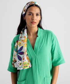 This versatile, 100% silk scarf adds a colorful floral pop to a spring or summer ensemble. Wear it as a flowing head wrap, tie it around the neck or even wear it as an eye-catching belt. Dimensions: 13 in. x 72 in.Materials: 100% Silk Made in: China Hair Scarf, Head Wrap, Scarf Hairstyles, Head Wraps, Ponchos, Scarfs, Silk Scarf, Made In China, Wear It