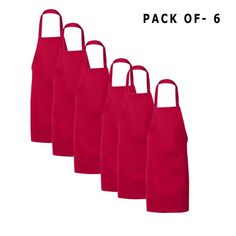 six red aprons are lined up in a row with the words pack of 6