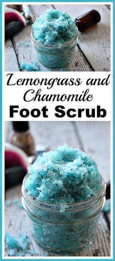 DIY Lemongrass and Chamomile Foot Scrub- If you need to relax after a hard day, or want to make a thoughtful gift, you should make this lemongrass and chamomile foot scrub! This could also be used as a face, hand, or body scrub! | homemade beauty products, sugar scrub, essential oils, all-natural beauty products Body Scrub Homemade, Homemade Scrubs, Diy Scrubs, Coffee Facial, Salt Scrubs, Bath Scrubs, Homemade Bath, Diy Kosmetik