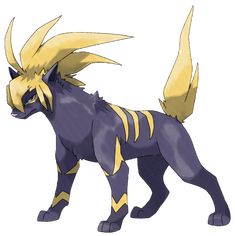 a very cute looking furry animal with big yellow horns on it's back legs