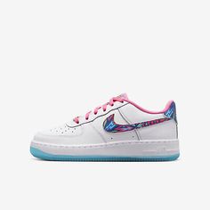 (eBay) Under Armour. NIKE SHOES CASUAL KIDS AIR FORCE 1 (GS). kixpress / NIKE /AIR FORCE 1 (GS). WHITE/MULTI-COLOR-PINK GLOW. AIR FORCE 1 (GS). Electric Pattern, Yeezy Boots, Nike Models, Nike Air Force 1 Low, Hot Sneakers, Liner Socks, Nike Kids, Air Force 1 Low, Kids Sneakers