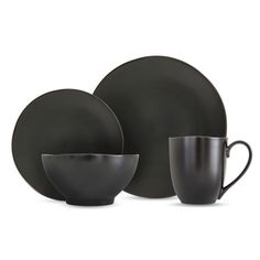 black dinnerware set with cup and saucer