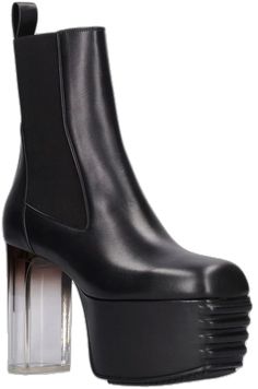 Modern Black Platform Boots, Modern Black Calf Leather Platform Boots, Rick Owens Kiss Boots, Kiss Boots, Rick Owens, Italian Leather, Kiss, In Italy, Italy