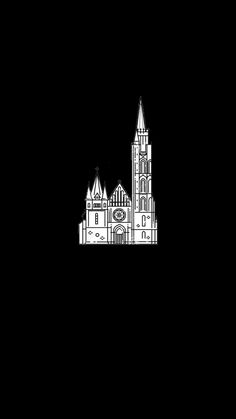 a black and white drawing of a cathedral