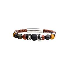 Show off your bold sense of style with this men's brown leather beaded bracelet. Show off your bold sense of style with this men's brown leather beaded bracelet.Click on this JEWELRY & WATCHES GUIDE to learn about fit, styles, materials and more! BRACELET DETAILS Length: 8.25 in. Metal: stainless steel Nickel free Packaging: boxedSTONE DETAILS Stone type: Tiger's Eye, onyx Shape: round Color: black, multi Size: 8.25". Color: Silver Tone. Gender: male. Age Group: adult. Adjustable Brown Polished Beaded Bracelets, Adjustable Brown Polished Bead Bracelets, Adjustable Brown Polished Beads Bracelet, Leather Bracelets With Round Beaded Details, Brown Braided Bracelets With 8mm Beads, Modern Brown Leather Wristband, Adjustable Brown Wristband With 8mm Beads, Leather Bracelet With Round Beaded Details, Beaded Leather Bracelet With Round Beads