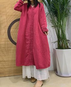 "【Fabric】 linen 【Color】 rose red, red, purple, coffee 【Size】 Shoulder width 44cm/ 17\" sleeve 54cm/ 21\" Bust 128cm / 49\" Length 116cm / 45\" Washing & Care instructions: -Hand wash or gently machine washable do not tumble dry -Gentle wash cycle (40oC) -If you feel like ironing (although should not be necessary) , do it with steam or while the dress is still slightly wet -Do not bleach If you like this dress, perhaps you will also like other dresses from our collection. Be sure to check our sho Oversized Long Sleeve Linen Dress With Pockets, Spring Long Sleeve Linen Dress With Pockets, Oversized Long Linen Casual Dress, Casual Long Oversized Linen Dress, Oversized Long Sleeve Linen Dress For Fall, Solid Linen Long Sleeve Dress For Spring, Spring Linen Dress With Long Sleeves In Solid Color, Long Sleeve Linen Dress Solid Color, Long Sleeve Solid Color Linen Dress For Spring