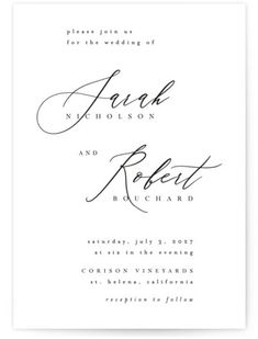 the wedding stationery is shown in black and white, with calligraphy on it