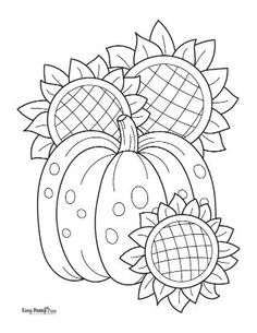 pumpkins and sunflower coloring page