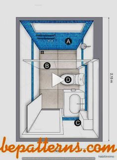 an image of a bathroom with blue walls and flooring on the wall, as well as instructions for how to use it