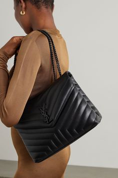 SAINT LAURENT Loulou medium quilted leather shoulder bag | NET-A-PORTER Saint Laurent Bag Outfit, Saint Laurent Loulou Bag, Ysl Bag Outfit, Ysl Loulou Bag, Black Designer Bags, Ysl Handbags, Swag Bag, Yves Saint Laurent Bags, Pretty Bags