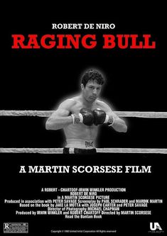 a movie poster for raging bull starring robert de niro and martin sorrese