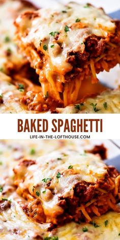 baked spaghetti casserole with meat and cheese