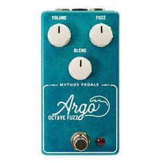 an argo octave fuzz pedal with two knobs on the front and one in the back