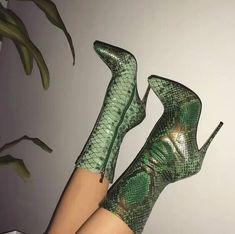 VCSHOES Women Green White Khaki Python Snake Skin Pointed Toe Mid-calf Zipper Side Stiletto Heel Short Boots Lady Bootie as picture-5 Snake Skin Boots, Mode Shoes, Ellie Saab, Trendy Swimwear, Platform High Heels, High Heels Stilettos, Pastel Goth, Heeled Ankle Boots, Short Boots