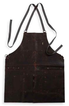 an old leather apron with straps hanging from it's side on a white background