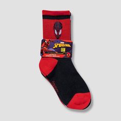 Your young Marvel fan can sport his favorite superhero's look by wearing the socks from this 3-Pack of Marvel Spider-Man Crew Socks. This pack of three crew socks includes three red, gray and black socks featuring Spider-Man, spider and web prints for a fan-favorite look. Made from soft and stretchy fabric, these midweight socks help keep their feet comfy wherever their day takes them. Sporty Red Cotton Socks, Casual Breathable Red Socks, Casual Red Breathable Socks, Red Sports Socks For Winter, Red Winter Sports Socks, Red Non-slip Comfortable Socks, Red Casual Sports Socks, Casual Red Sports Socks, Red Sporty Socks For Winter