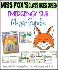 an emergency sub mega bundle with the words miss fox's class goes green