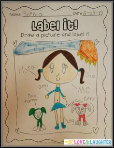 a child's drawing with the name label it