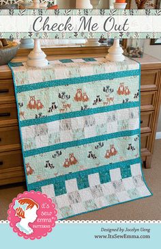 the cover of check me out quilt pattern is shown in front of a dresser and mirror