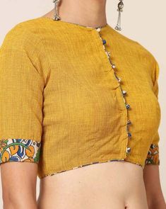 Mustard Blouse Designs, Mustard Yellow Blouse Designs, Yellow Blouse Design, Printed Blouse Design, Yellow Blouse Designs, Mustard Yellow Blouse, Kalamkari Blouse