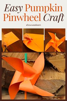 an easy pumpkin pinwheel craft with instructions to make it