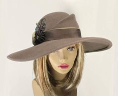 Kathryn  Velour Felt wide brim womens millinery hat Types Of Hats For Women, Unusual Hats, Flowers And Feathers, Antique Hat, Derby Fashion, Cloche Hats, Happy Hat, Hat Blocks, Antique Hats