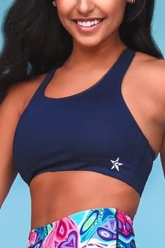 On the Go Sports Bra in Navy High Intensity Workout, Athletic Sports, Compression Shorts, Swim Shop, Athletic Apparel, Racer Back, Athletic Wear, Sports Bras, The Go