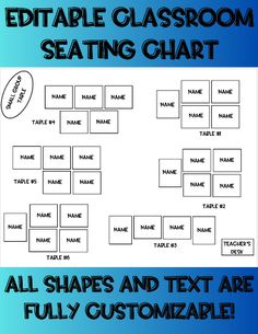 the editable classroom seating chart for all shapes and text are fully customizable