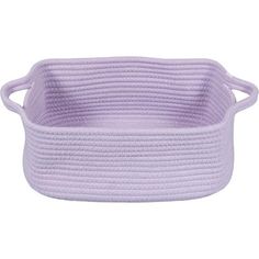 a purple basket with handles on the side