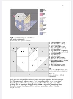 an image of a bird quilt pattern with instructions to make it and how to use it