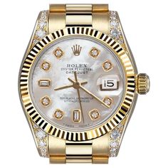 Rolex Presidential 18kt Gold White MOP Mother of Pearl Baguette Diamond Dial For Sale at 1stDibs | rolex with baguette diamonds, rolex 26 vs 28 Rolex 26mm, Rolex Presidential, Gold Rolex, Baguette Diamonds, Vintage Rolex, Water Proof Case, Mother Pearl, Bezel Diamond, Diamond Watch