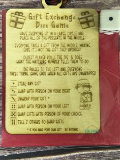 a wooden sign with instructions on how to play the game and what to put in it