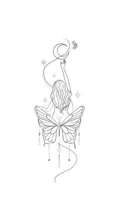 a fairy sitting on top of a butterfly with her hand in the air and holding a wand