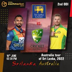 an advertisement for the australian tour of sri lanka and australia in which two men are wearing cricket uniforms