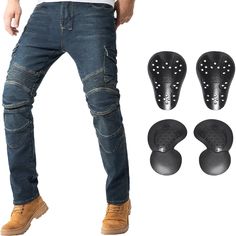 men's jeans and foot pads with holes