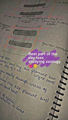 an open notebook with writing on it and the words best part of the day is studying zoology