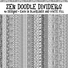 an assortment of black and white doodle dividers with the words,'zen doo