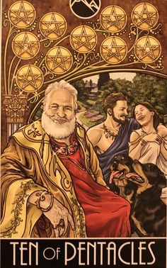 the ten pentacles tarotrosh poster with two men and a dog