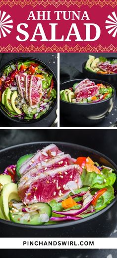 This ahi tuna salad is the best refreshing seafood dish! Light, healthy, and quick to make, perfect for any time of year. Ahi Tuna Salad, Grilled Tuna Steaks, Ahi Tuna Steak, Raw Tuna, Seared Ahi, Tuna Salad Recipe, Edamame Beans, Tuna Steaks, Ahi Tuna