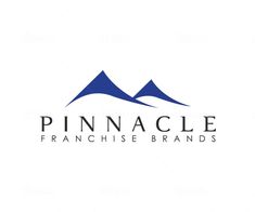 the pinnacle logo is shown in blue and black, with mountains behind it on a white background