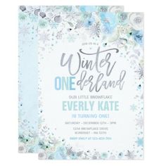 the winter onederland birthday party is shown with flowers and leaves on white paper